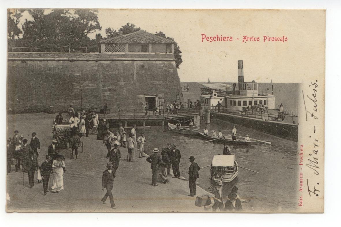 Cartolina Peschiera Arrivo Piroscafo 1902 viaggiata Verona barche