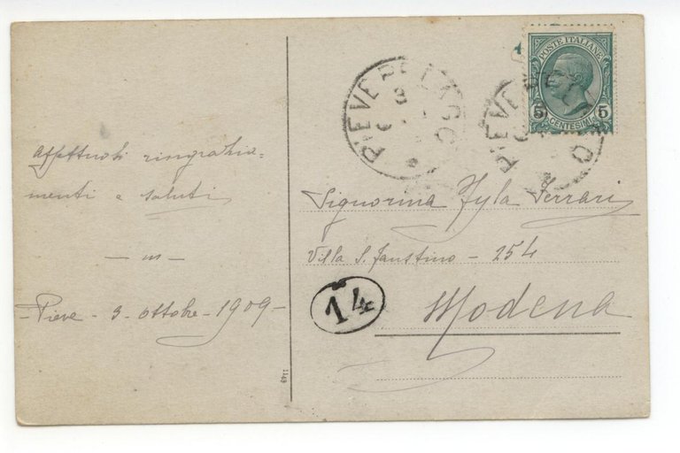 Cartolina Pievepelago Casa Galassini 1909 viaggiata Modena