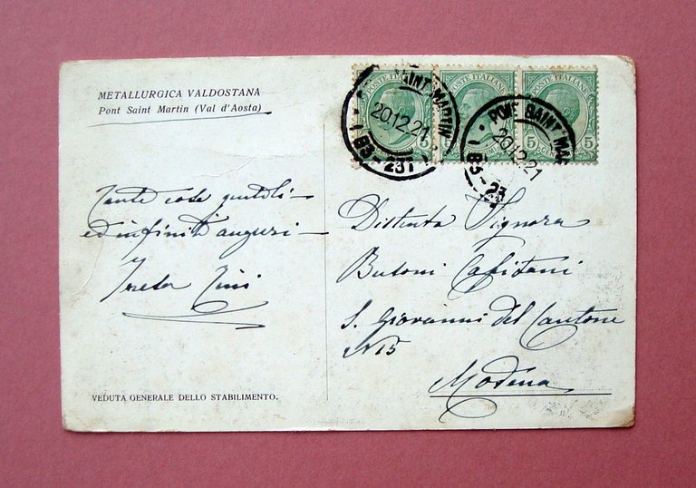Cartolina Pont Saint Martin Metallurgica Valdostana 1921 viaggiata | Immagine Gallery 2