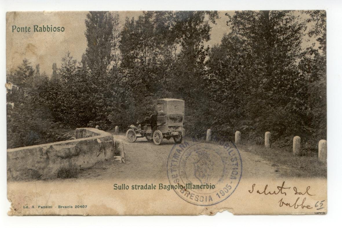 Cartolina Ponte Rabbioso Sullo Stradale Bagnolo-Manerbio 1905 viaggiata Brescia | Immagine principale