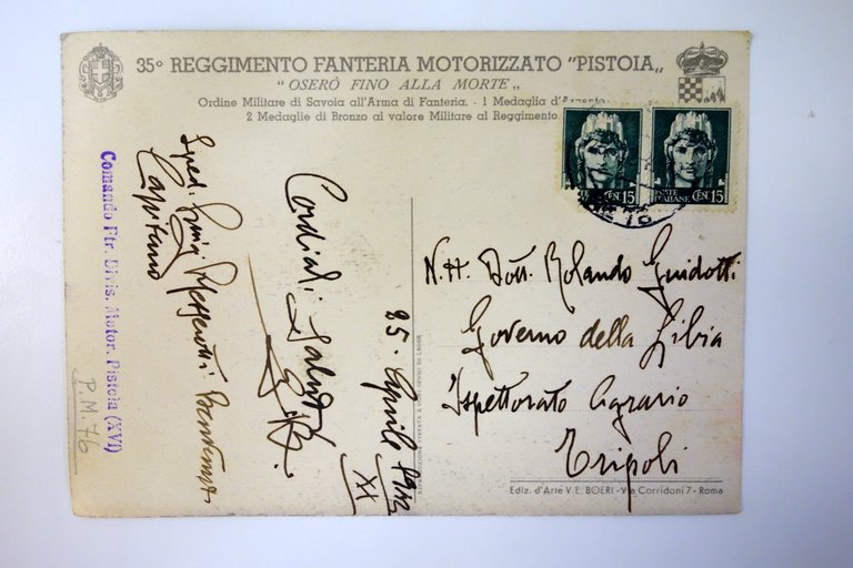 Cartolina posta militare 35° Reggimento Motorizzato Pistoia futurismo viagg. '42