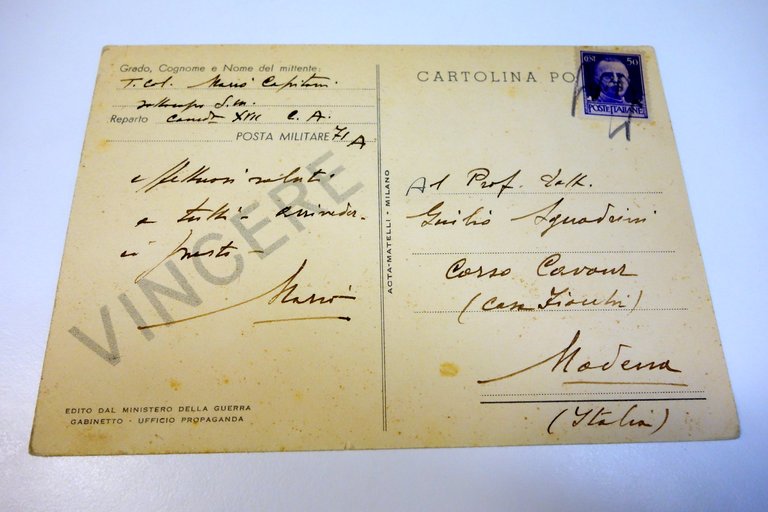 Cartolina posta militare Vincere Ufficio Propaganda viaggiata Boccasile