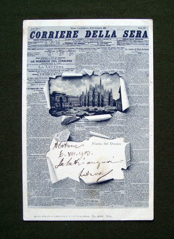 Cartolina Postale 1903 Corriere della Sera giornale Duomo Milano | Immagine Gallery 1