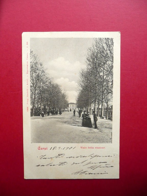 Cartolina Postale Carpi Viale della Stazione Gandolfi e Artioli Viaggiata 1901