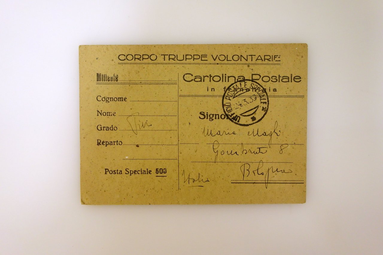 Cartolina Postale Corpo Truppe Volontarie Posta Speciale 500 Spagna 1939