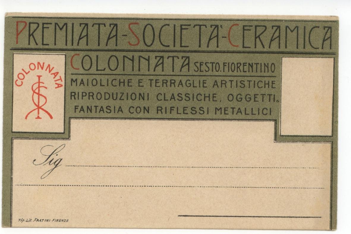 Cartolina Premiata Societ‡ Ceramica Colonnata Sesto Fiorentino non viaggiata