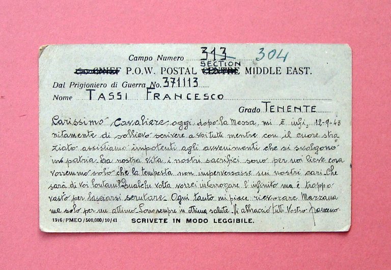 Cartolina Prigioniero di Guerra tedeschi 12/9/1943 Campo 304 WW2