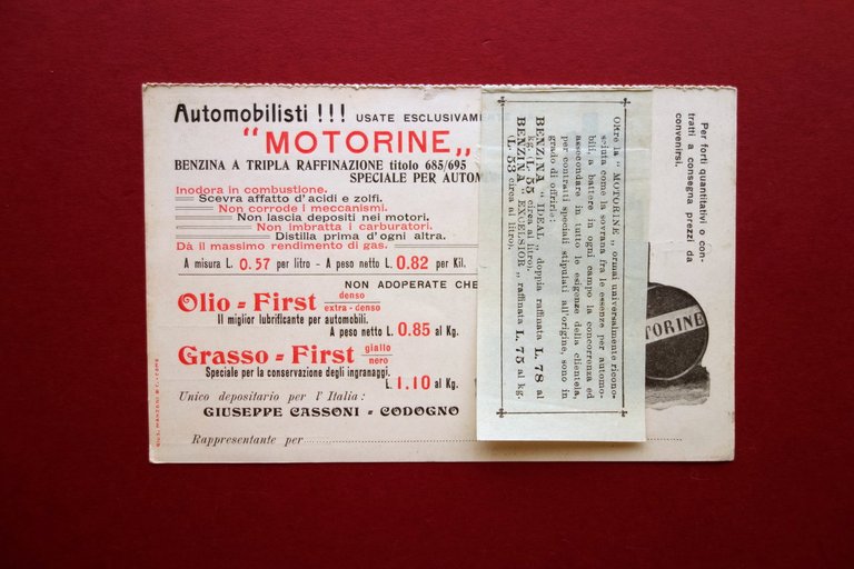 Cartolina Pubblicit‡ Motorine Benzina Tripla Raffinazione G. Cassoni Borsato | Immagine Gallery 2
