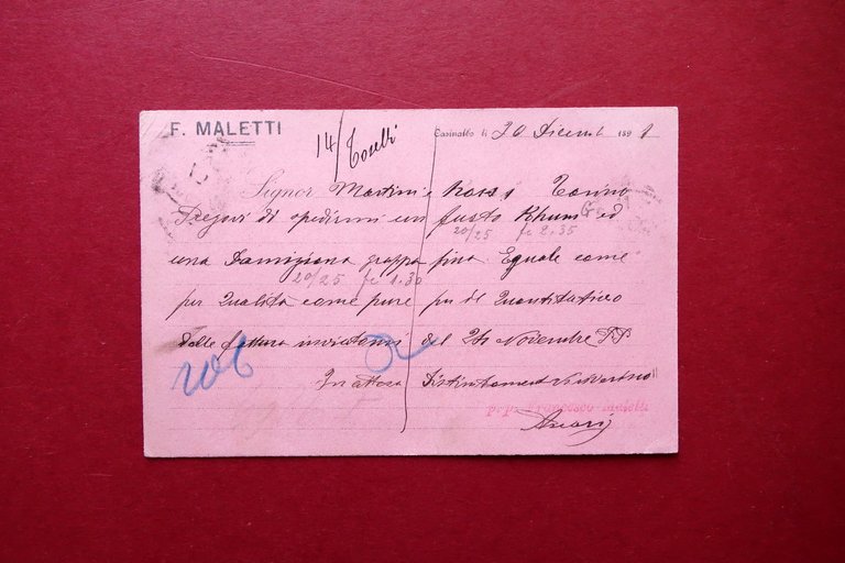 Cartolina Pubblicitaria F. Maletti Lavorazione Carne Suina Casinalbo Modena 1897 | Immagine Gallery 2