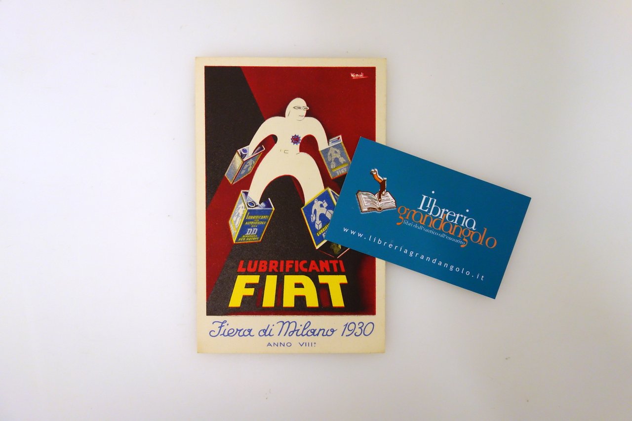 Cartolina Pubblicitaria Lubrificanti FIAT Fiera di Milano 1930 Nizzoli Gros | Immagine principale