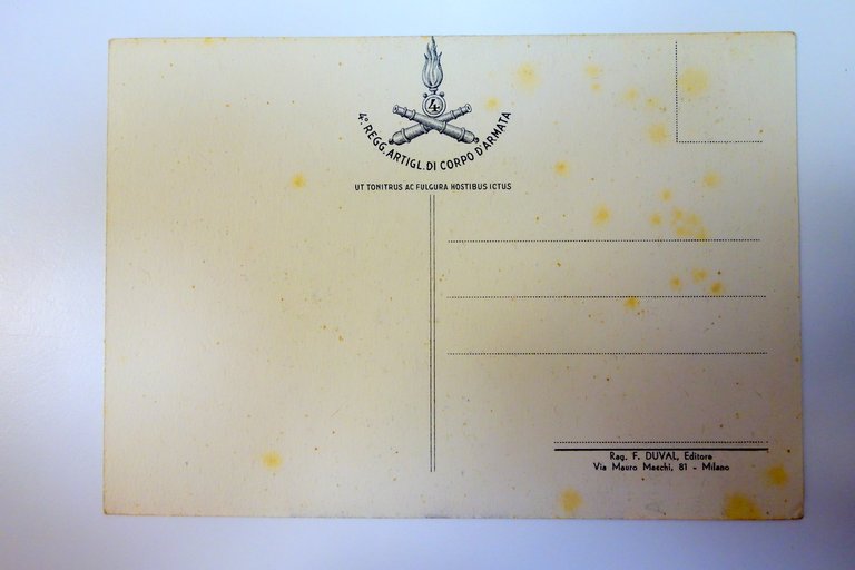 Cartolina Quarto Reggimento Artiglieri di Corpo d'Armata non viaggiata