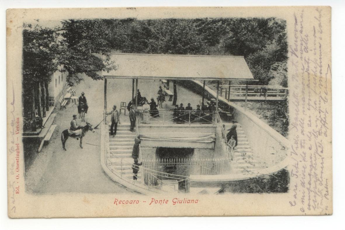 Cartolina Recoaro Ponte Giuliana 1902 viaggiata Vicenza mulo