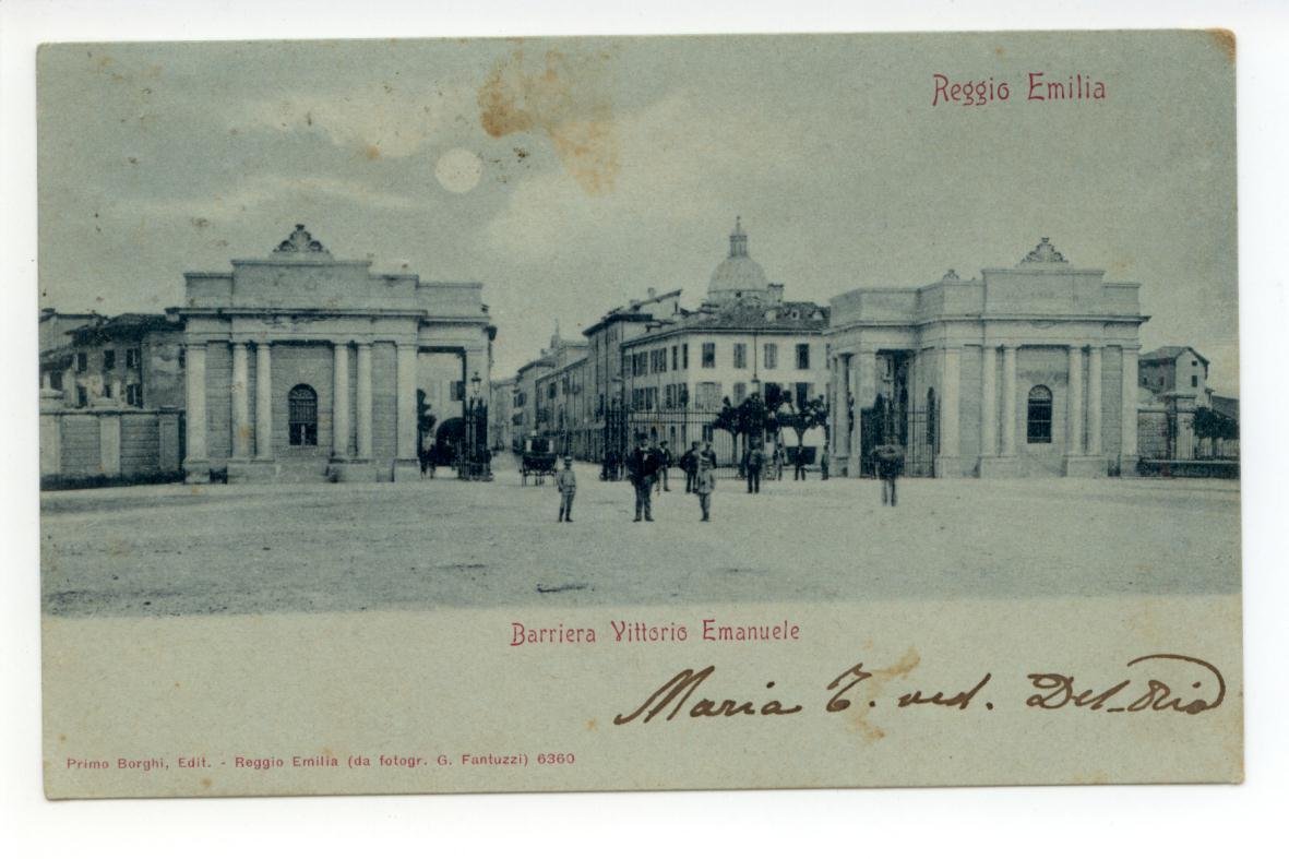 Cartolina Reggio Emilia Barriera Vittorio Emanuele viaggiata 1901