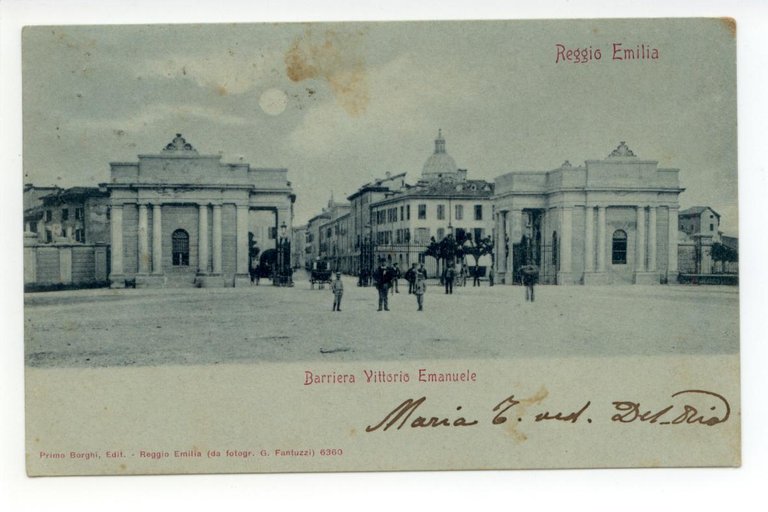 Cartolina Reggio Emilia Barriera Vittorio Emanuele viaggiata 1901