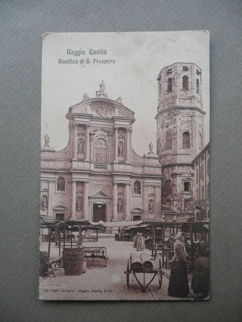 Cartolina Reggio Emilia Basilica San Prospero Mercato Animata Viaggiata 1919