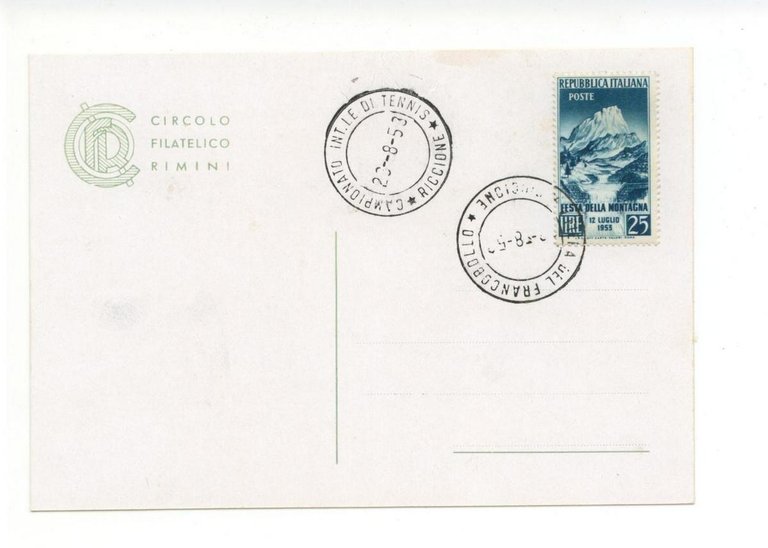 Cartolina Riccione Torneo Internazionale di Tennis 1953 non viaggiata annullo