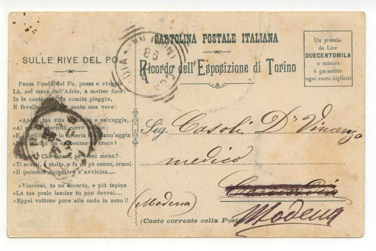 Cartolina Ricordo dell'Esposizione di Torino Sulle Rive del Po 1898 …