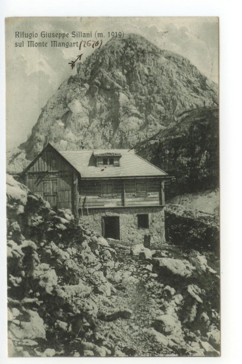 Cartolina Rifugio Giuseppe Sillani sul Monte Mangart 1913 viaggiata Slovenia