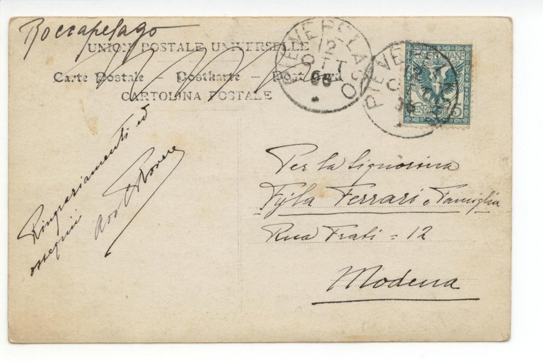 Cartolina Roccapelago 1906 viaggiata Modena