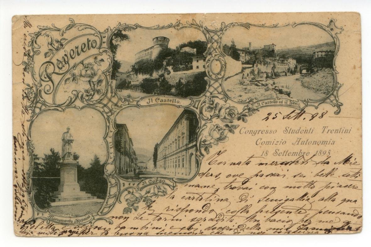 Cartolina Rovereto Il Castello Leno Monumento a Rosmini Il Corso …