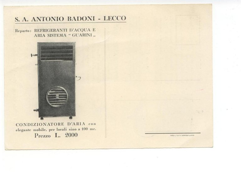 Cartolina S A Antonio Badoni Lecco Refrigerante d'Aria non viaggiata