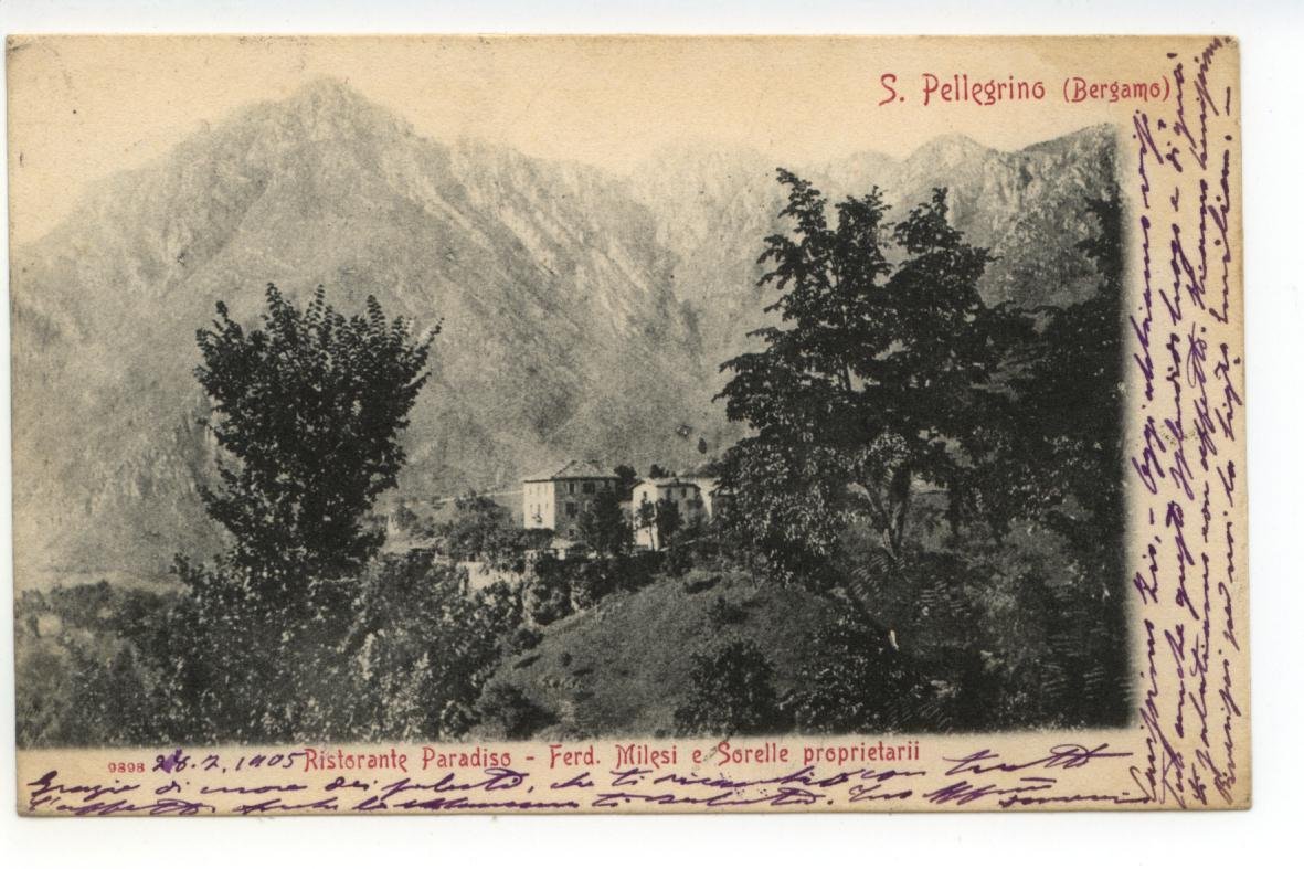 Cartolina S. Pellegrino Ristorante Paradiso 1905 viaggiata Bergamo