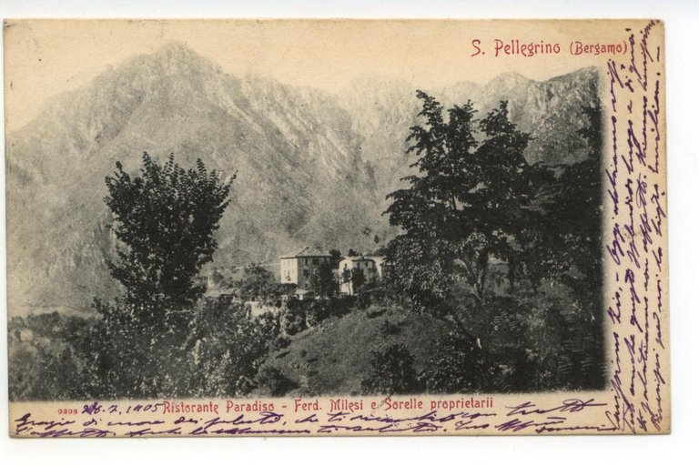 Cartolina S. Pellegrino Ristorante Paradiso 1905 viaggiata Bergamo
