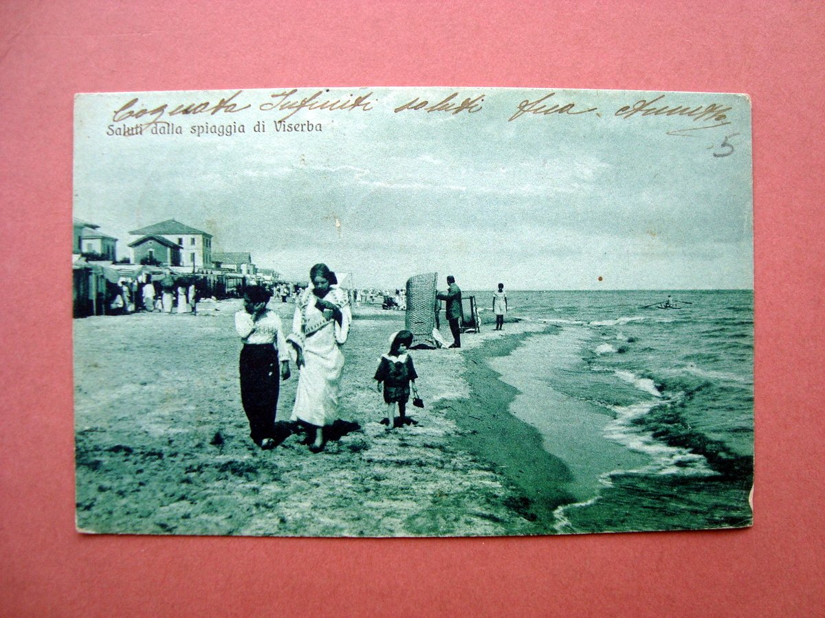 Cartolina Saluti dalla Spiaggia Viserba 1919 viaggiata Riviera Adriatica | Immagine principale