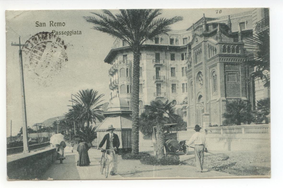 Cartolina San Remo Passeggiata 1924 viaggiata Imperia bicicletta auto