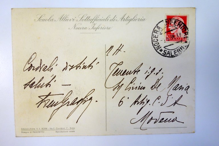 Cartolina Scuola Allievi Sottufficiali di Artiglieria Nocera Inferiore viaggiata