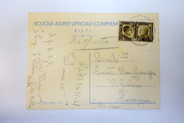 Cartolina Scuola Allievi Ufficiali Complemento Rieti viaggiata 1941