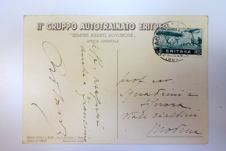 Cartolina Secondo Gruppo Autotrainato Eritreo viaggiata Ferrari