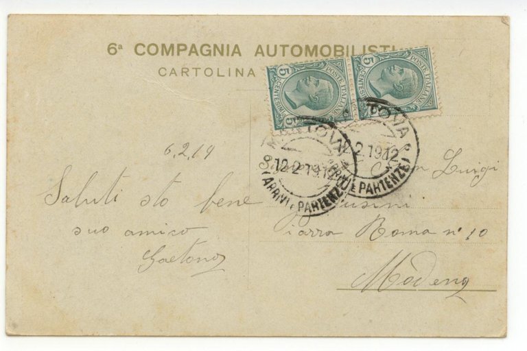 Cartolina Sesta Compagnia Automobilisti Mantova 1919 viaggiata