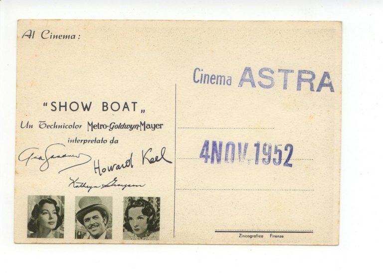 Cartolina Show Boat Cinema Astra non viaggiata 1952 Modena