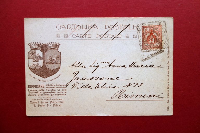 Cartolina Sorgente la Torretta Montecatini Acqua Purgativa Viaggiata Primo '900