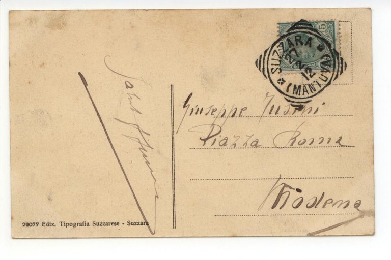 Cartolina Suzzara Piazza Garibaldi 1912 viaggiata Mantova mercato