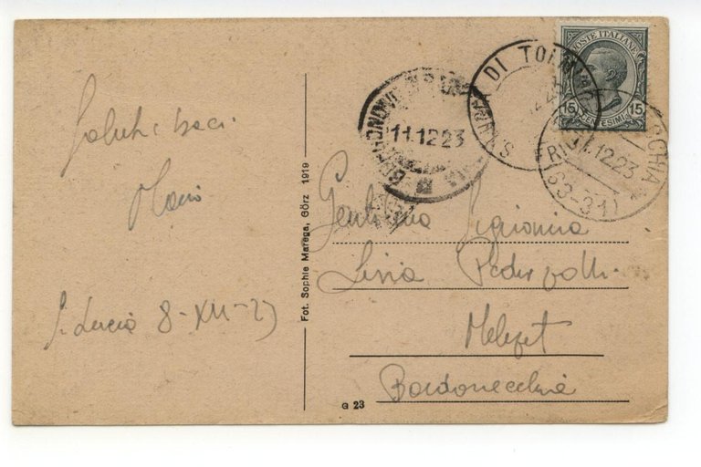 Cartolina Sv. Lucija ob Soci 1923 viaggiata Slovenia Santa Lucia | Immagine Gallery 2