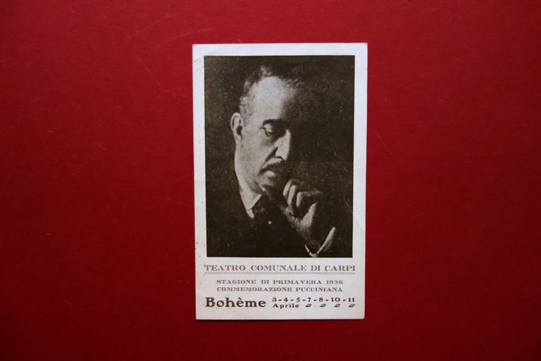 Cartolina Teatro Comunale di Carpi Primavera 1926 Commemorazione Puccini Boheme