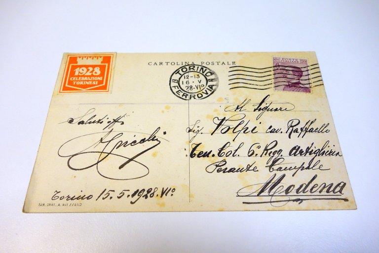 Cartolina Torino IV Centenario Emanuele Filiberto Savoia viaggiata 1928