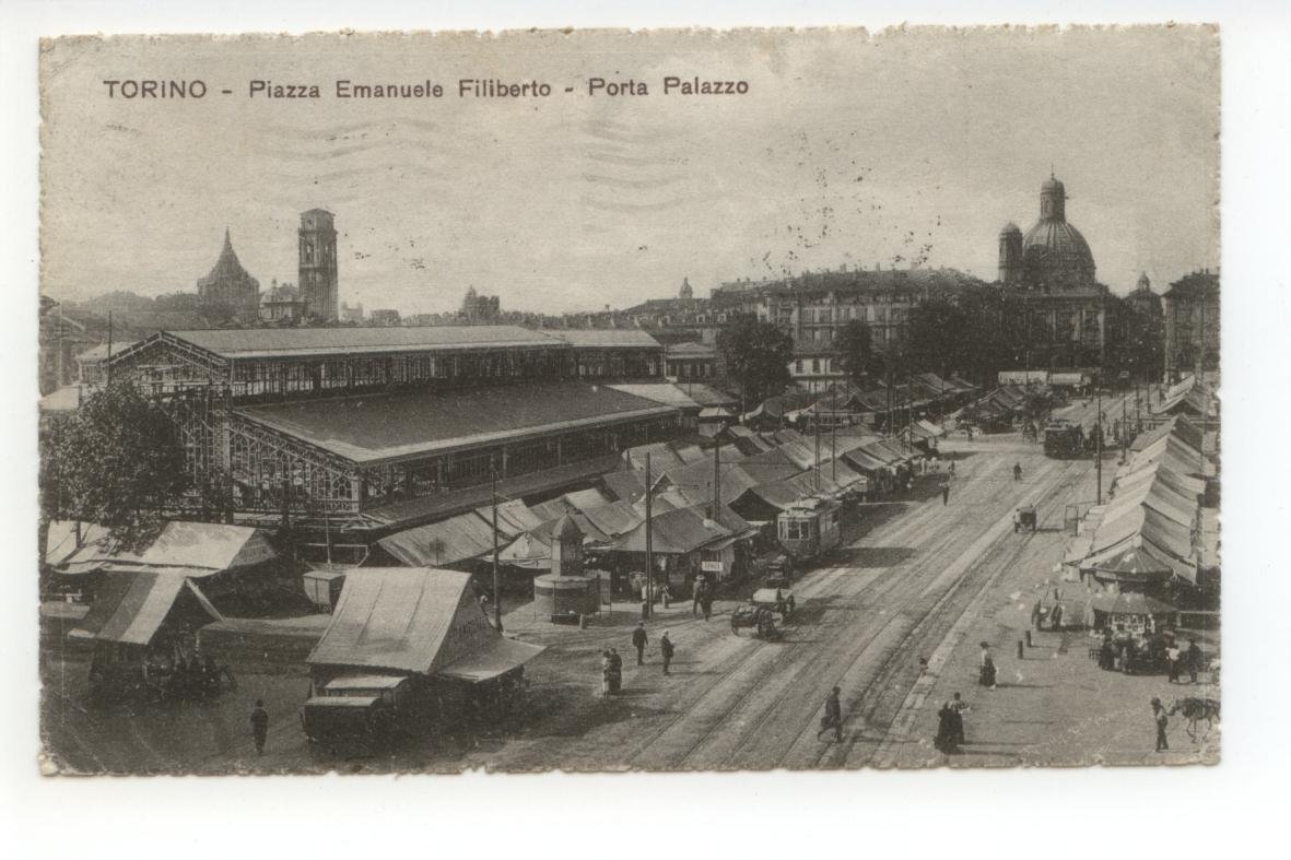 Cartolina Torino Piazza Emanuele Filiberto Porta Palazzo 1919 viaggiata | Immagine principale