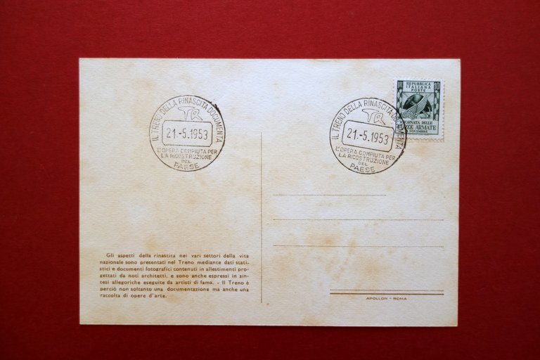 Cartolina Treno della Rinascita 1953 non viaggiata | Immagine Gallery 2