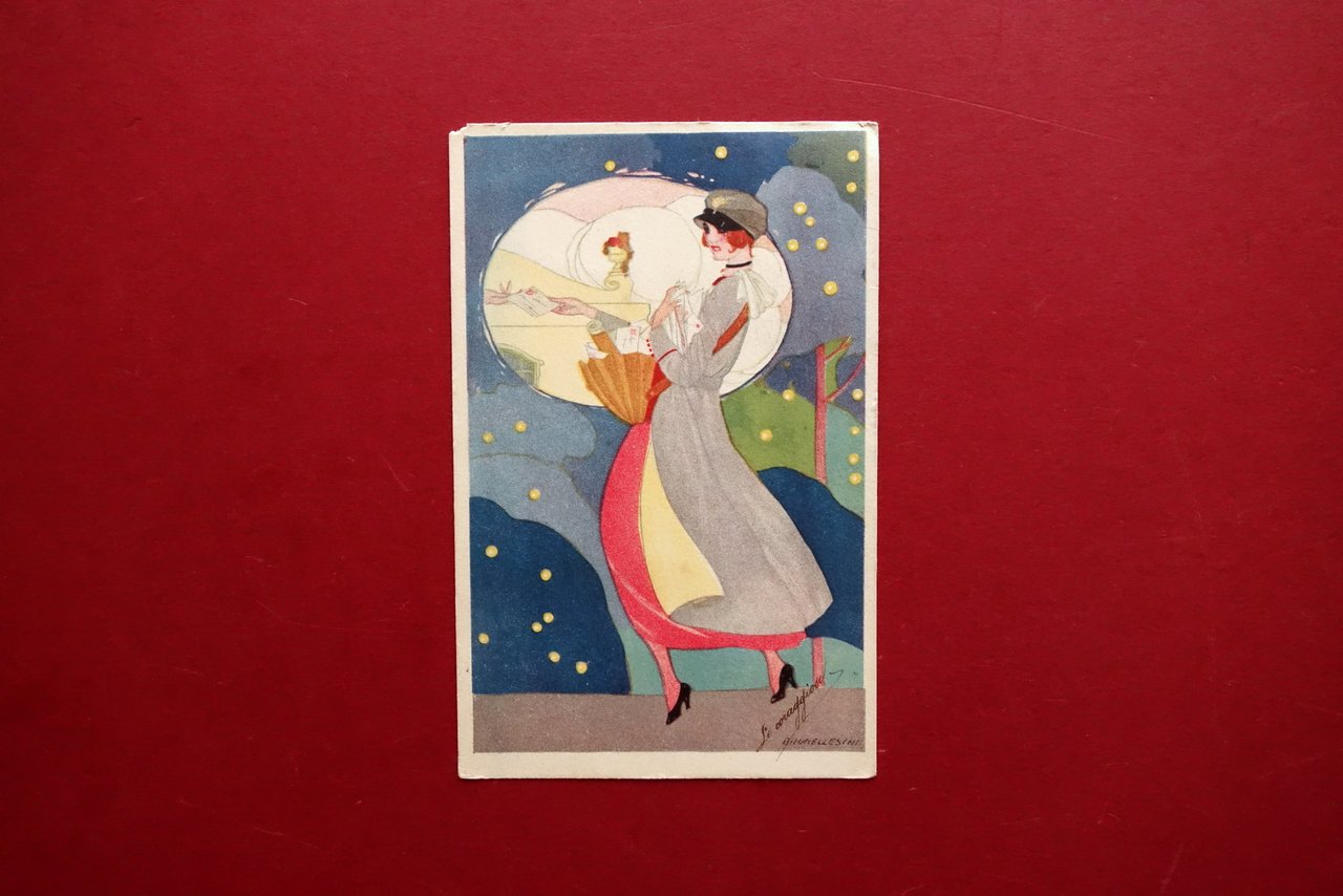 Cartolina Umberto Brunelleschi serie Le Coraggiose Postina Viaggiata 1919 | Immagine principale