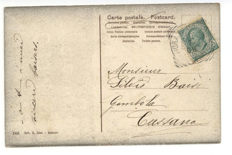 Cartolina Un Pensiero Da Sassuolo 1908 viaggiata Modena viola