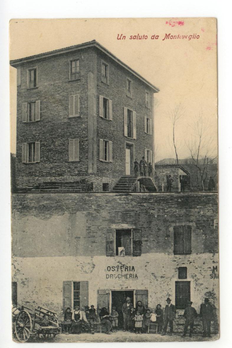 Cartolina Un Saluto da Monteveglio non viaggiata Bologna Osteria Drogheria