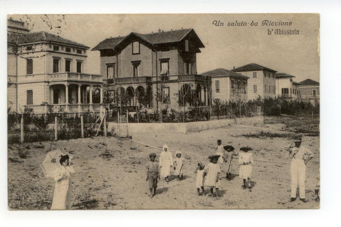 Cartolina Un Saluto da Riccione L'Abissinia viaggiata 1922