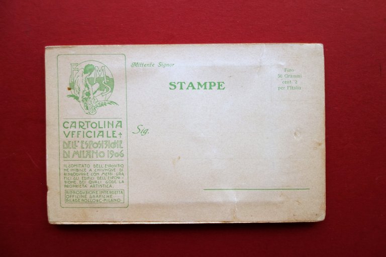 Cartolina Valigetta Esposizione di Milano 1906 Inaugurazione Galleria Sempione