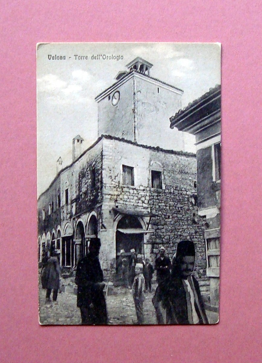 Cartolina Valona Torre dell'Orologio animata non viaggiata Albania