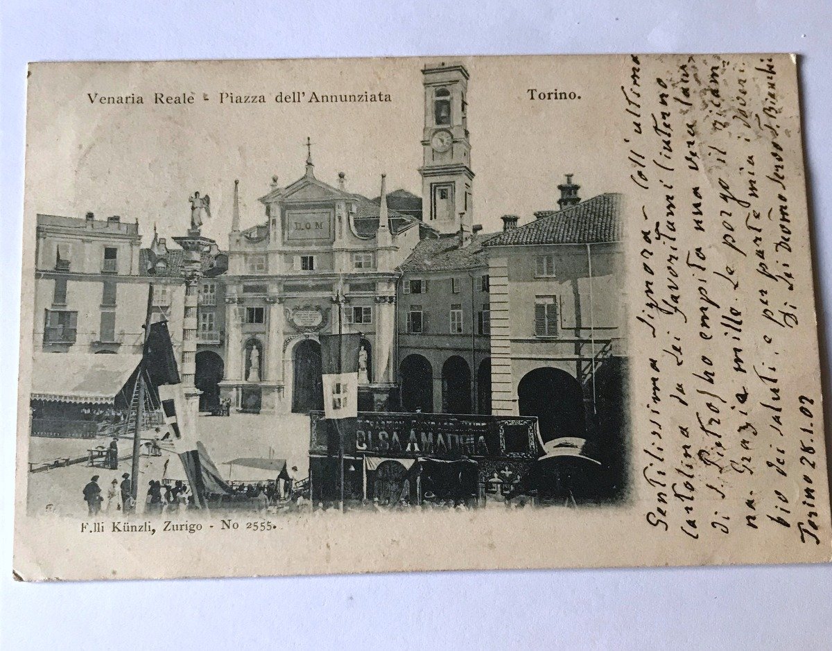 Cartolina Venaria Reale Piazza Dell'Annunziata Torino 1902 Kunzli Zurigo