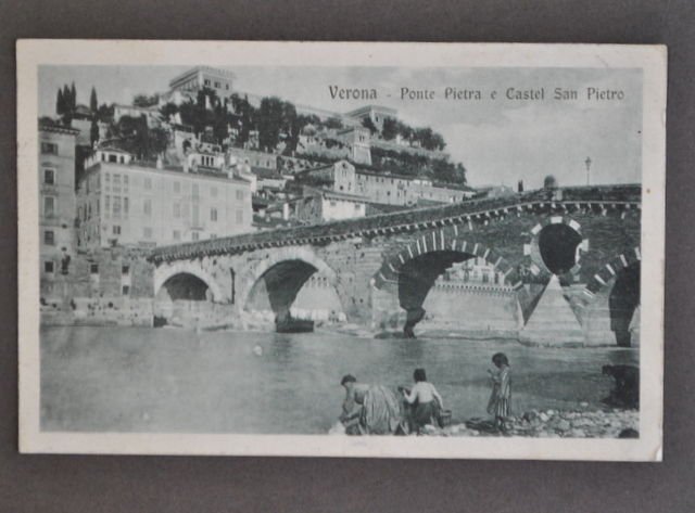 Cartolina Veneto Verona Adige Ponte Pietra Castel San Pietro Lavandaie …