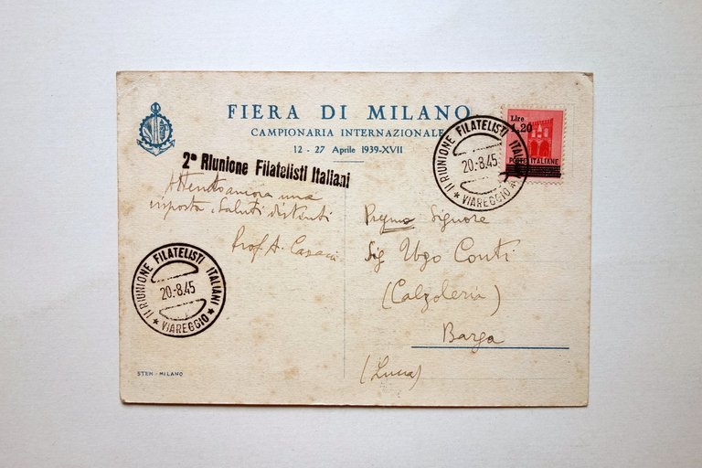 Cartolina Ventennale della Fiera di Milano Grafica Manlio Viaggiata 1945